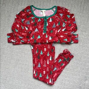 Matilda Jane Red and Green Tree Print Waffle Pajamas Long Sleeve Long Pant XS